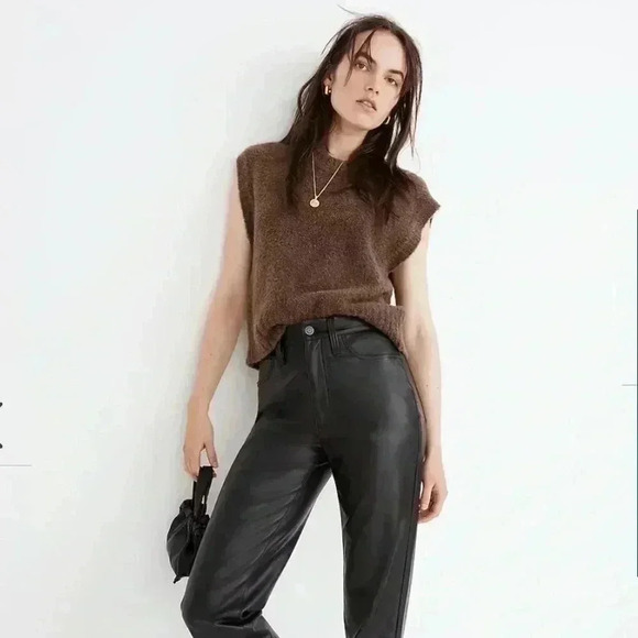 NWT Madewell Perfect Vintage Straight Jean Faux Leather Black 29 Regular - Picture 2 of 10
